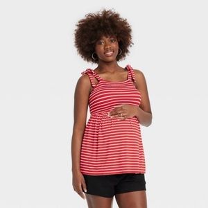 Isabel Maternity by Ingrid & Isabel Red Striped Tie Strap Maternity Tank Top